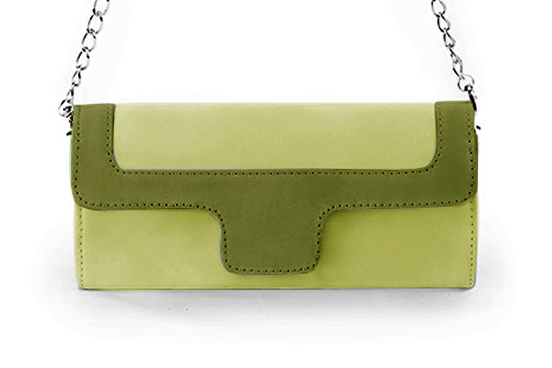 Women's pistachio green luxurious elegant clutch for ceremonies, weddings and evenings out. - Profile view